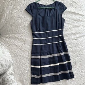Ann Taylor Navy Midi Dress with White Stripes
